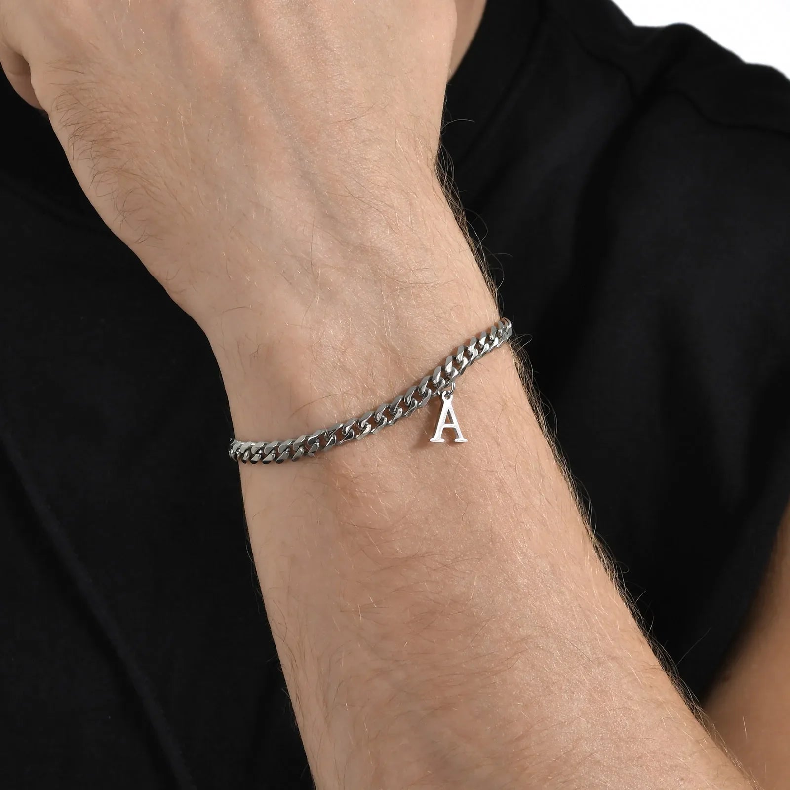 Initials Cuban Link Bracelet Stainless Steel Adjustable - Tophatter Daily Deals